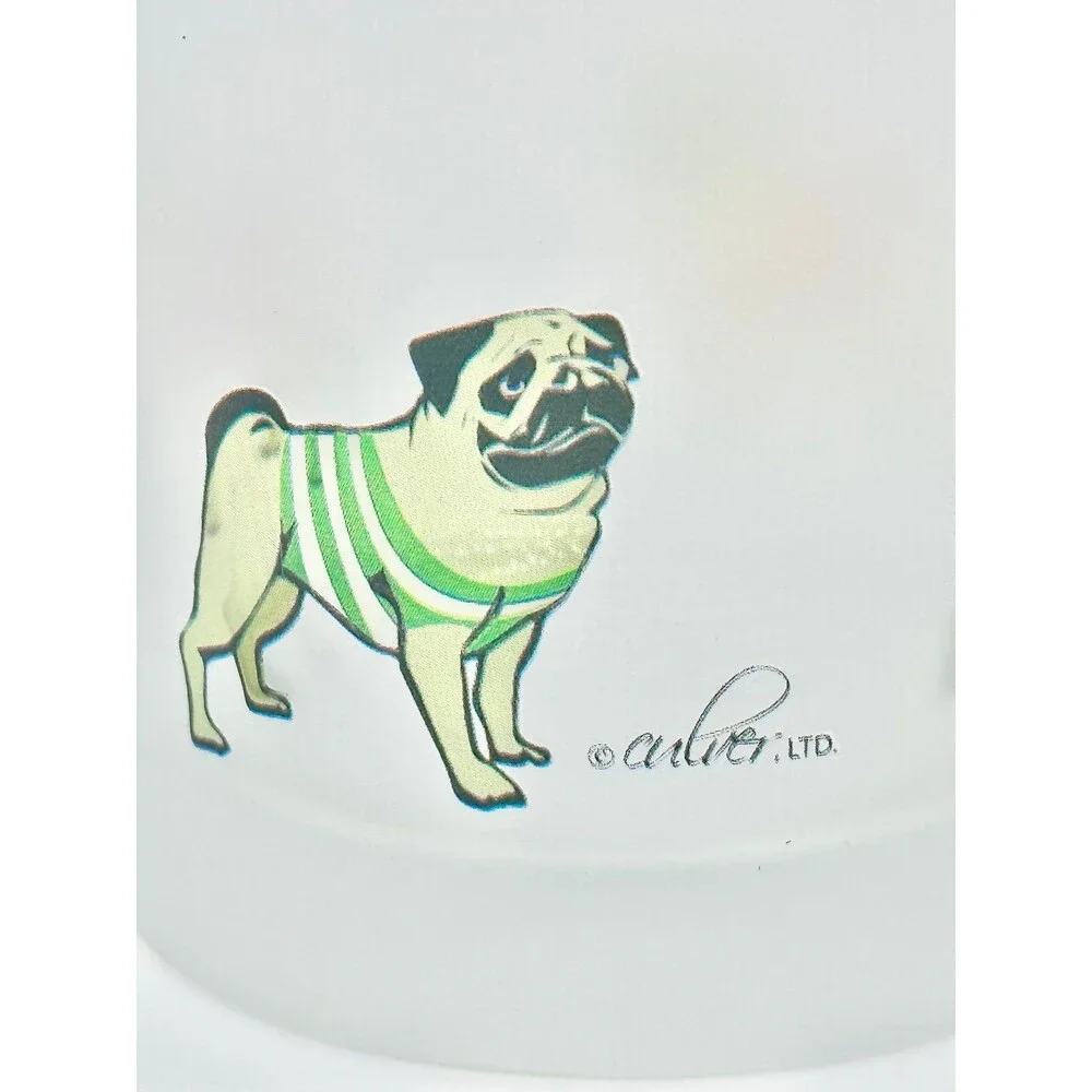 Culver Ltd. Pug Frosted Old Fashioned Glass Dog Lovers Whiskey Glass Pug Dogs